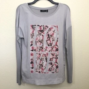 APT 9 Womens Small Floral Mixed Media Long Sleeve Tee Top Gray Pink NWOT - Picture 1 of 13