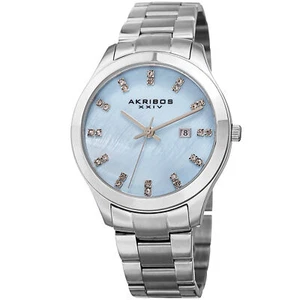 Women's Akribos XXIV AK954BU Light Blue Mother of Pearl Dial Date Bracelet Watch - Picture 1 of 7