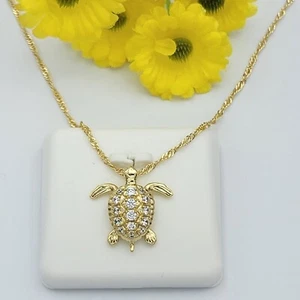 14K Gold Plated Cute Turtle Pendant & Chain. Animal Necklace Women Jewelry Gift. - Picture 1 of 4