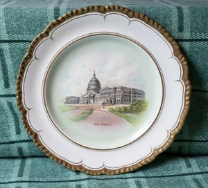 John Maddock & Sons England Gold Scalloped Plate THE CAPITOL Vintage Souvenir - Picture 1 of 5