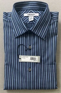 DKNY 100% COTTON LONG SLEEVE BLUE STRIPED DRESS SHIRT SIZE 18-33 NWT - Picture 1 of 5