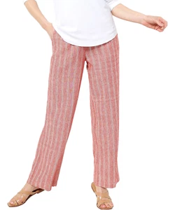 Isaac Mizrahi Live! Bridgehampton Striped Wide Leg Linen Pant Red 5X A485815 - Picture 1 of 3