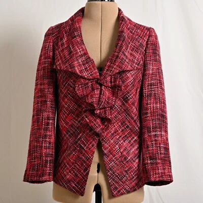 Chico's Women's Red Tweed Jacket Long Sleeve ~ Chico's Size 1 - Image 1 of 4