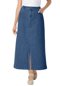 Woman Within Plus Size Stretch Denim Front-Slit Skirt - Picture 1 of 10