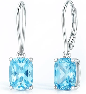 Echte 925 Sterling Silber Himmelblau Topas Ohrringe Elegante Edelstein Hochzeit  - Bild 1 von 4