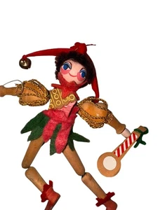 3 feltro vintage anni 60 piccolo legno pixie jester decorazioni natalizie articolate - Foto 1 di 9