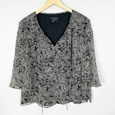 Top boho floral de seda vintage Cynthia Howie manga ancha talla 14W para mujer Foto 1 de 4