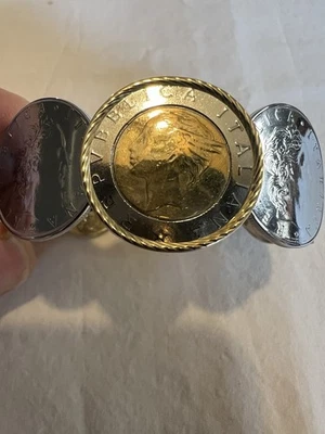 Two-Tone Lire Coin Cuff Bracelet 14k Gold! - Image 1 of 4
