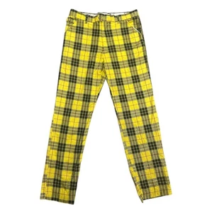 Royal & Awesome Pants Mens 34x32 Yellow Black Plaid Golf Loud Tartan Checkered - Picture 1 of 6