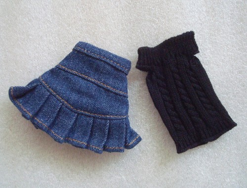 VETEMENTS Set vestiti bambola Blythe gonna denim nero maglione vestito per bambola Blythe