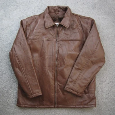 Vtg Duke Haband Leather Jacket Mens XL Brown Western Patchwork Fur Liner Pebble - Image 1 of 4