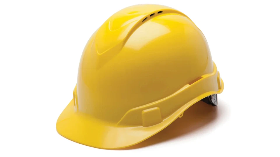 Pyramex Safety HP44130V Ridgeline Yellow 4 Point Ratchet Vented Cap Hard Hat