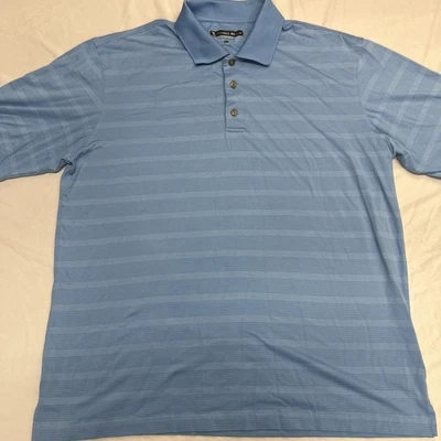 Pebble Beach Mens Performance Stretch Golf Polo XL Pima Cotton Striped Blue - Image 1 of 4