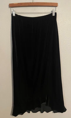 MSK Skirt Womens Large Black Velvet Flounce Hem Pull On Midi Party Evening Y2K - Image 1 of 4