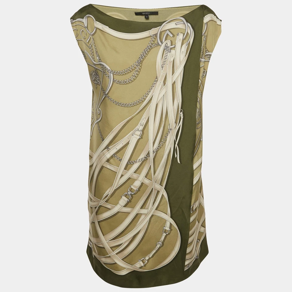 Mini Vestido Gucci Verde Estampado Ecuestre Seda M Foto 1 de 4