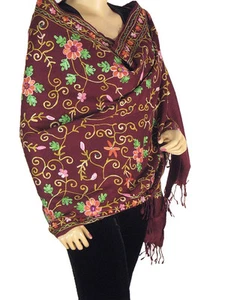 Weinrot Kaschmir Wolle Wickel Stickerei Kleid Mode Fransen klassisch schick Schal - Bild 1 von 1