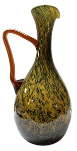 MCM Empoli Italy Hand Blown Glass Pitcher Abstract Cased Amber Yellow Black - Picture 1 of 20