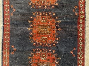 4x7 NAVY BLUE VINTAGE ORIENTAL RUG ANTIQUE handmade handwoven orange fine 4x6 ft - Picture 1 of 16