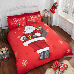 Red Christmas Santa Please Stop Duvet Quilt Cover Bedding set