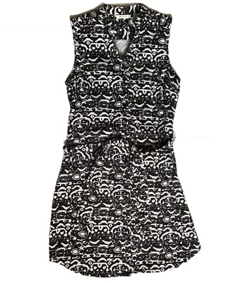 Vestido Liz Claiborne New York Talla 8 Estampado Botón Frontal Cinturón Blanco y Negro  Foto 1 de 4