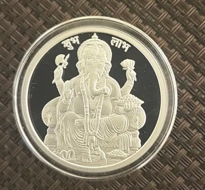 Moneda de plata GANESH/OHM. REGALO ESPECIAL DE BENDICIÓN DIWALI. - Imagen 1 de 6