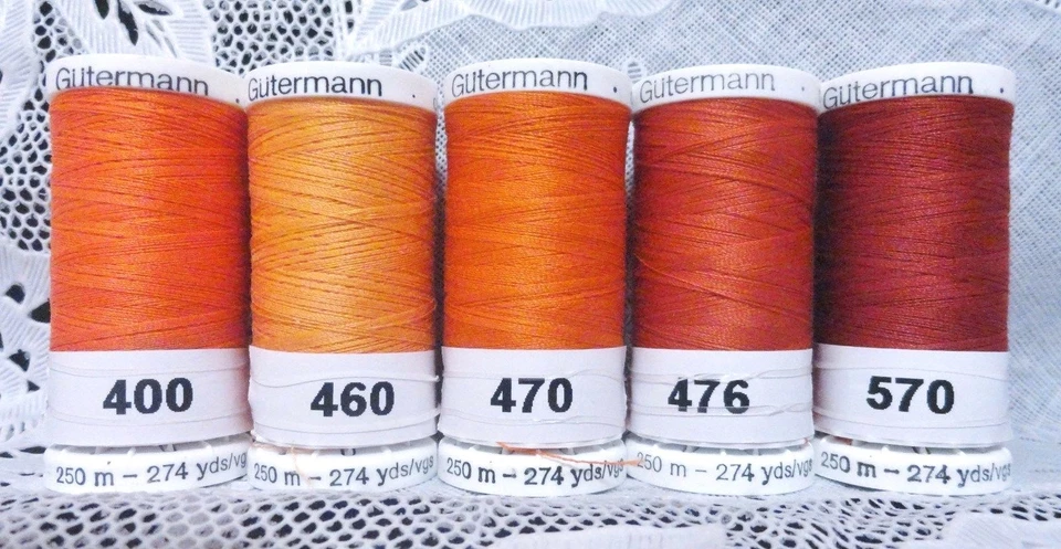 5 NEW 274 yard Spools Orange colors GUTERMANN 100% polyester sew-all thread  - Image 1 of 1