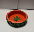 Medium Round Orange & Green Leaf Resin Ashtray Home Decor Smokers Gift 10cm