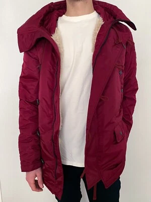 NEW True Religion Parka Fur Sherpa Zip Button Winter Jacket Hooded Coat Maroon M - Image 1 of 4