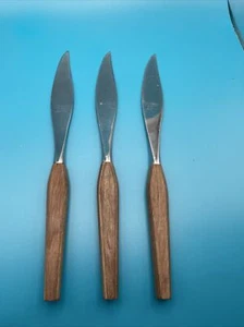 Vintage MCM Fleetwood Designer Stainless Wood Handle Knives Set of 3 - Picture 1 of 4