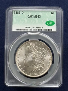 Moneda de 1 dólar de plata Morgan 1883-O CACG MS 63 CAC - Imagen 1 de 4