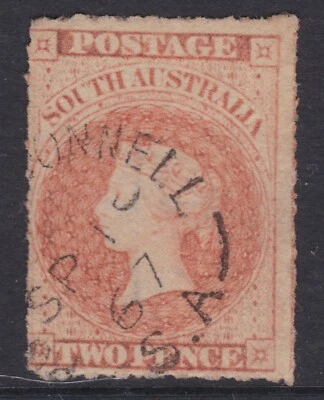 c.1865 Series SA South Australia 2d QV Orange Sideface Star WMK 1867 Frank - Imagem 1 de 2