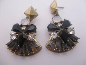 Pendientes J Crew estilo retro negro estrás declaración gota colgante firmados E14 - Imagen 1 de 5