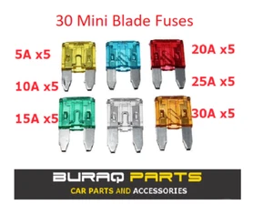 30 x Assorted Automotive Mini Blade Fuses Set 5, 10, 15, 20, 25, 30 Amp Car Bike - Picture 1 of 2