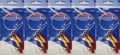 5 Double Hook Bait Fishing Rigs 60lb SEA STRIKER Red/Yellow Dressed Teaser Hooks - Image 1 of 4