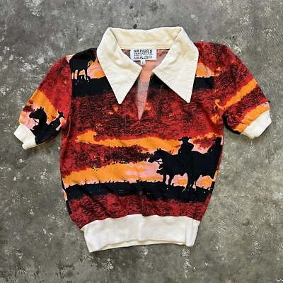 Vintage Anos 60 Anos 70 Novidade Cowboy Estampa Total Decote V Marca Gringos Tamanho X Pequeno - Imagem 1 de 4