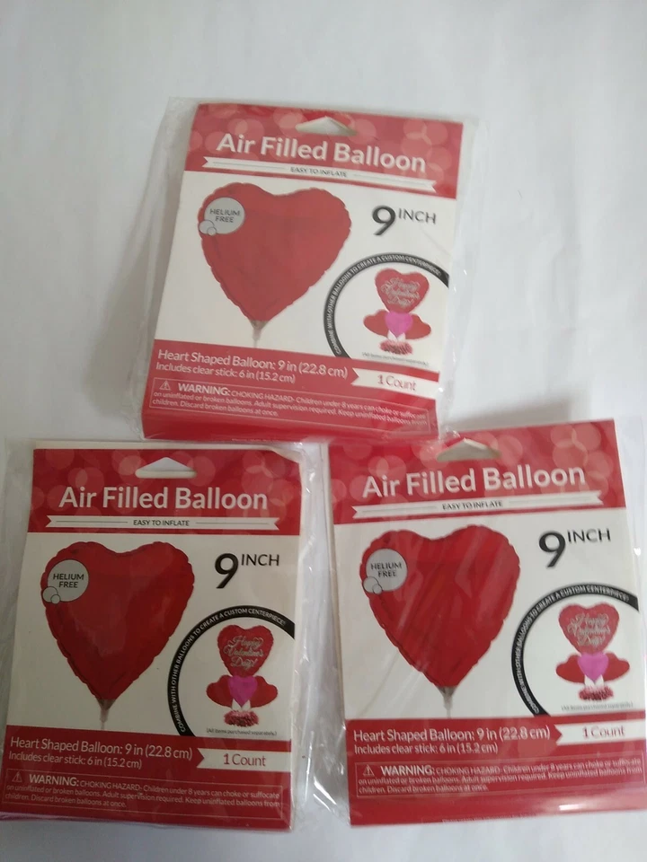 Set of 3 Red 9 in. Heart Shaped Balloon Easy to inflate helium free  - Image 1 of 3