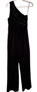 Express Velvet One Shoulder Jumpsuit M Black Stretch Lined 90’s Y2K Whimsygoth - Picture 1 of 16