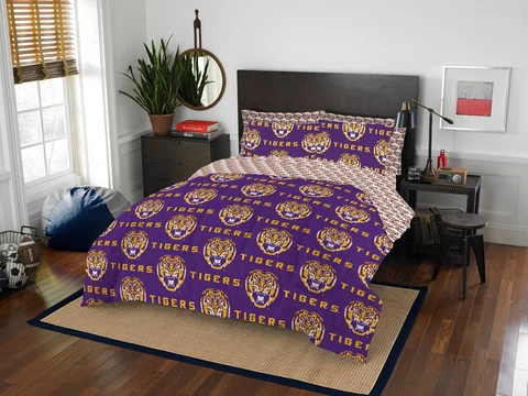 LSU Tigers Queen Bed in a Bag Comforter Set 7 Piece Official NCAA Cover
