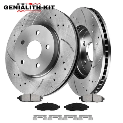 Front Drilled Rotors Ceramic Brake Pads for 2006-2010 Commander Grand Cherokee Foto 1 de 4