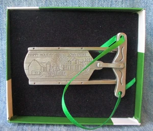 2012 HAPPY HOLIDAYS JOHN DEERE SLED Pewter Christmas Tree Ornament BX - Picture 1 of 3