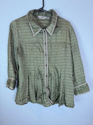 Blusa Top Le Cheval Paris Mujer Mediana Verde Rayas Abotonadas Plisada Foto 1 de 4