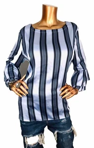 Ann Taylor Loft XL Top Stretch gestreift leicht Wgt Bluse 3/4 Glockenärmel seidiger Look - Bild 1 von 8