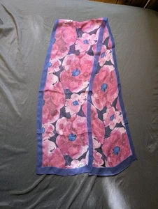 Coach Scarf 57x10 Logo Print Floral Sheer Long Rectangular Wrap Fushia Blue  - Picture 1 of 5