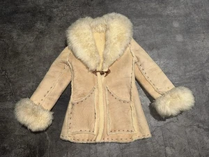 Abrigo boho vintage de cuero forrado de piel Penny Lane años 70 pequeño para mujer  - Imagen 1 de 12