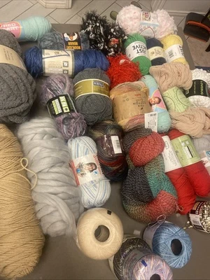 Huge Lot Of Yarn 30 Skeins ￼ BERNAT CARON Lion Brand, Red Heart Yarn Bee￼ - Image 1 of 4