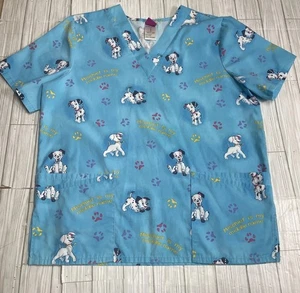 Scrub Top Women’s s Size M 101 Dalmatians Disney Dogs Mischief Paw Prints Disney - Picture 1 of 9