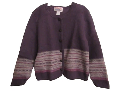 Vintage Tally Ho Boiled Wool Chunky Sweater Cardigan Jacket Purple Gray M 80’s - Image 1 of 4
