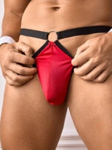 New Men's Sexy Red Banana Ball Hammock Thong w/Hang Free Pouch -Gay Interest - Picture 1 of 6