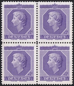 1953 CANADA QUEEN ELIZABETH II CORONATION 4¢ STAMP BLOCK, MINT MNH, Scott #330 - Picture 1 of 4