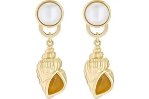 Ted Baker Faux Pearl & Shell Drop Earrings Gold Tone - Picture 1 of 5